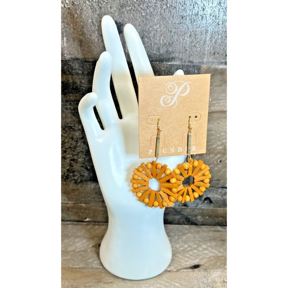 Plunder Sienna Earrings Wooden wheel Boho - New in Box